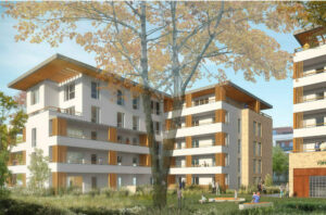 Vue de la rue des logements sociaux projet architecture à Montfermeil par Elisabeth Veit architecte